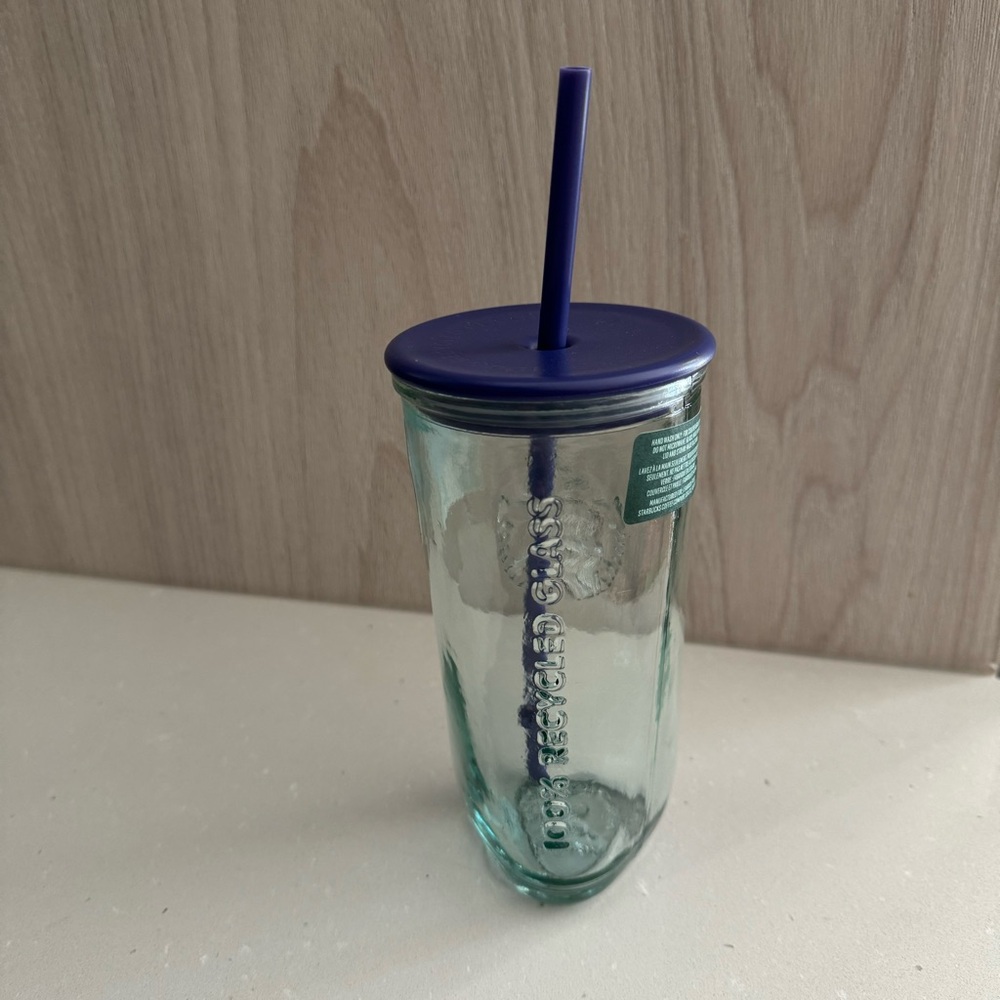 Starbucks Clear Glass Tumbler with Purple Straw